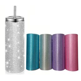 Gobelets droits en diamant de 20 oz, bouteilles d'eau en acier inoxydable, gobelets colorés brillants, gobelets isolés à double paroi, vente en gros par avion A12