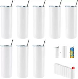 20oz mokken sublimatie witte rechte tuimelaar set roestvrij staal geïsoleerde reiskantoor tuimelaar met gesloten deksel stro slank water cup diy geschenken