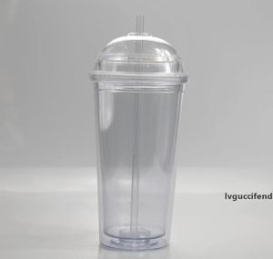20 oz de nouvelles tasses acryliques gobelets à boire transparent avec paille transparente et couvercle de dôme double paroi de grande capacité bouteille d'eau en plastique 3672966