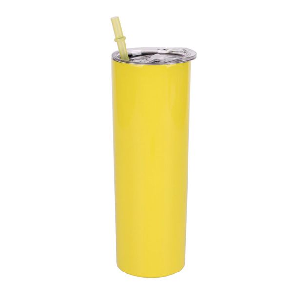 20oz Skinny Cups Tumbler Tasses à café en acier inoxydable avec couvercles Pailles colorées Gobelets isolés sous vide Slim Coupe droite Bouteille d'eau de bière FMT2001