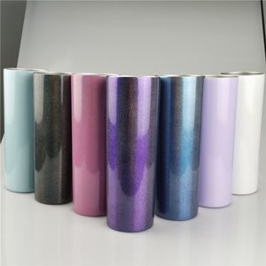 Vasos de sublimación de 20 oz con purpurina, botella de agua de acero inoxidable de color arcoíris, taza de café de doble pared con aislamiento de tapa, taza para beber A02