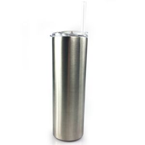 20 oz Skinny Tumblers Couleur Argent Coupe En Acier Inoxydable Double Bouteille D'eau Isolée Mince Fiole À Vide Tasses À Café avec Paille A11