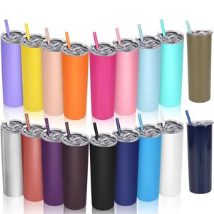 Gobelets fins de 20 oz avec pailles et couvercles Gobelets minces en acier inoxydable Bouteille d'eau isolée sous vide à double paroi Tasses à café de voyage pour boissons chaudes et froides