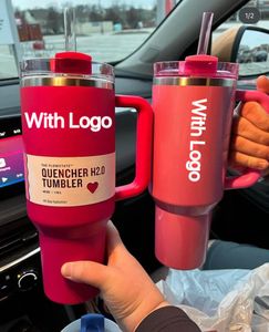US stock Holiday red Tumbler Quencher H2.0 40oz Stainless Steel Tumblers Cups Silicone handle Lid 2nd Generation Winter Pink Car mugs WaterMelon Moonshine 0222