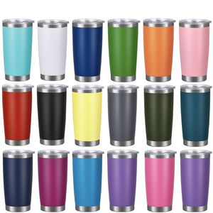 20oz Rvs Tumblers Cups Vacuüm Geïsoleerde Reis Mok Metalen Waterfles Bier Koffie Bekers met Deksel 19Color ZC906