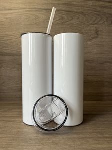 Vaso flaco RECTO de 20 oz con tapa de paja de plástico Vaso de sublimación en blanco Vaso de viaje con aislamiento al vacío de doble pared Tazas de café de cerveza DIY