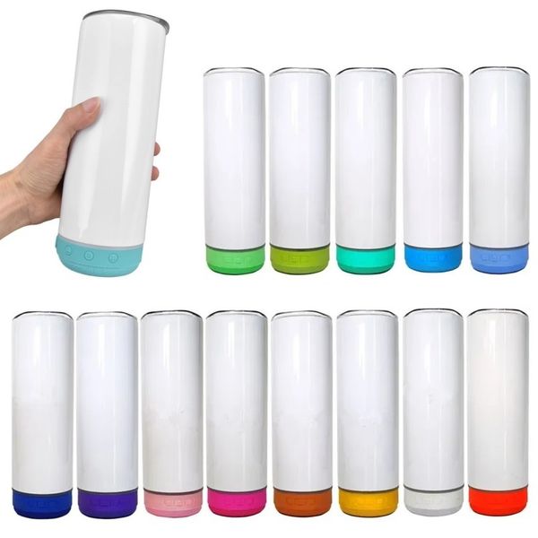 20oz Sublimation Blanks Música Tumbler Doble pared de doble pared de acero inoxidable Tazas de café con aislamiento impermeable altavoz bluetooth altavoz recto T9I002634