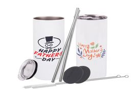 20oz Sublimación en blanco Tumblers rectas Tazas de café de acero inoxidable Botella de agua con paja de metal y pegatina de fondo de silicona1592144