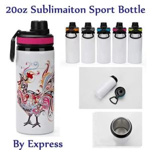 Bouteille d'eau de sport blanche par Sublimation de 20oz, gobelets en aluminium, tasse à boire avec couvercles, 5 couleurs FY5166 JJ 10.16