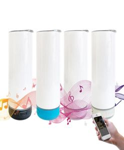 20oz sublimatie Bluetooth -luidspreker Tuimelaar rechte tuimelaar Wireless Intelligent Music Cups Roestvrij staal Smart Water Bottle WIT6182258