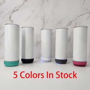 Sublimación de 20 oz Altavoz Bluetooth Vaso Sublimación Vasos RECTOS Vasos de música inteligentes inalámbricos Botella de agua inteligente de acero inoxidable con tapas