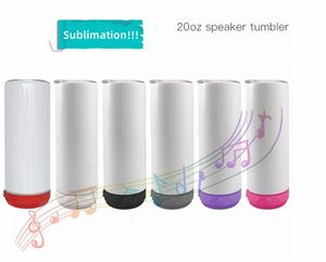 20 oz Sublimation Haut-parleur Bluetooth Gobelet Sublimation Gobelet DROIT Tasses de musique intelligentes sans fil Bouteille d'eau intelligente en acier inoxydable avec couvercles