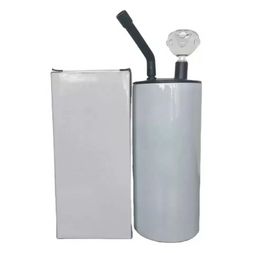 20 oz Sublimatie Waterpijp Tumbler met Pijp Deksel Roken Mokken Rvs Rechte Waterflessen Vettige Kopjes JN26