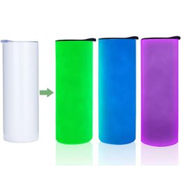 20oz Sublimación luminosa lumor recta resplandor en los topes delgados oscuros tazas de sippy acero inoxidable Viajes a aislamiento con paja de tapa a prueba de derrames