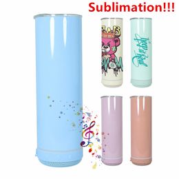 20 oz Sublimation Macaron Haut-parleur Bluetooth Gobelet Sublimation Slim Gobelet coloré Tasses de musique intelligentes sans fil Bouteille d'eau intelligente en acier inoxydable