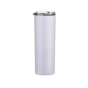 20 oz Sublimation Skinny Tumblers tasse blanche vierge avec couvercle paille Tasse à boisson en acier inoxydable isolée sous vide eau tasse à café navire de mer ZC060