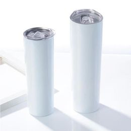 20oz Sublimation Skinny Tumblers Straight Tapered Blank White Skinny Tumbler avec couvercle paille 20 oz Sipp isolé sous vide en acier inoxydable Nlhp