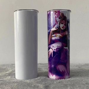 Gobelets maigres droits de sublimation de 20 oz en acier inoxydable blanc Tasses en métal isolées sous vide de 20 oz pour l'impression de bricolage avec des pailles de couvercle