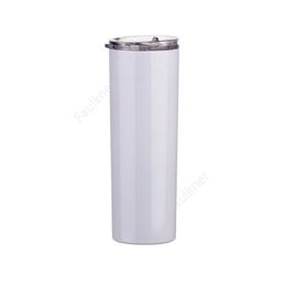 Gobelets droits à sublimation de 20 oz avec paille et ébauches de couvercle blanc en acier inoxydable isolé sous vide conique Slim DIY 20 oz Cup Car Coffee Sea Shipping 300lots DAF471