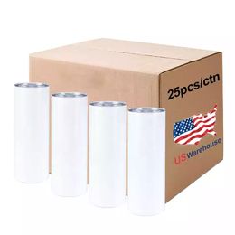 25pc / carton 20oz sublimation tasses droites gobeurs avec paille 100% 304 bouteilles d'eau en acier inoxydable tasses isolées doubles