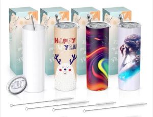 Gobelets de sublimation de 20 oz Gobelet blanc blanc conique droit avec paille de couvercle Gobelets à bec isolés sous vide en acier inoxydable de 20 oz