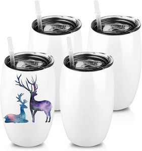 Ébauches de verre de gobelet à vin de sublimation de 20 oz avec couvercles gobelet de voyage en acier inoxydable à double paroi sans tige pour café et vin 496