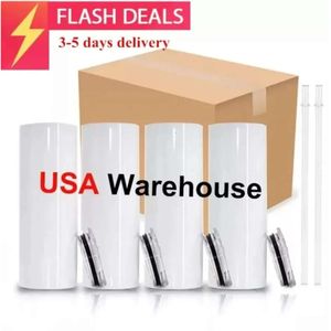 20oz US Sublimation Warehouse 25 stcs/Carton Ca Tumblers rechte spaties wit 04 roestvrij staal vacuüm geïsoleerde Slim Diy Cup Car Coffee Mugs Party Gifts