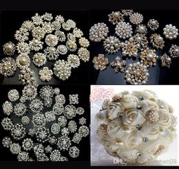 20P argent/or X mixte en vrac mariage décoration de mariée couleur argent fleur cristaux broches broche Bouquet strass 001
