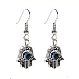 20 paires de boucles d'oreilles pendantes en alliage 35x12 8mm, argent Antique, main de Fatima, mauvais œil, hameçon, fil d'oreille pour hommes et femmes, bijoux à la mode 226S