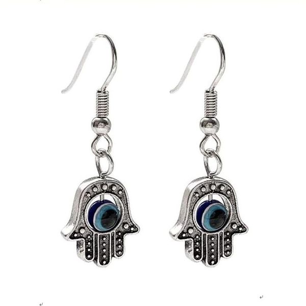 20 pares de pendientes colgantes de aleación 35x12 8mm plata antigua mano de Fátima mal de ojo anzuelo oreja alambre para hombres y mujeres joyería moda 226S