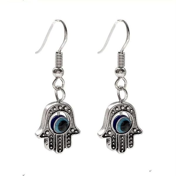 20 pares de pendientes colgantes de aleación 35x12 8mm plata antigua mano de Fátima mal de ojo anzuelo oreja alambre para hombres y mujeres joyería de moda 310J