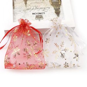 20 st veel Leuke Sneeuwvlok Organza Zakje Kerst Kerstcadeaus Houders Bak Biscuit DOOKIES Snoep Sieraden Verpakking Geschenktasje Bags230T