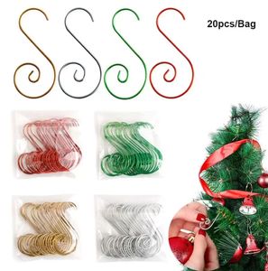 Crochet de noël en forme de S, 20 pièces, pendentif d'arbre de noël à faire soi-même, quatre couleurs, crochet de poupée de noël, accessoires de décoration de Festival du nouvel an