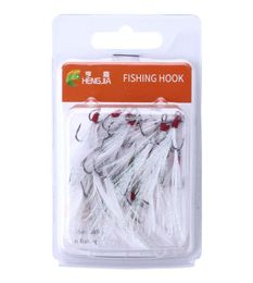 Anzuelos triples de acero rico en carbono con pluma, 4, 6, 8, 10, anzuelos VMC, anzuelo de señuelo de pesca, aparejos de pesca, 20pcbox, 8591709