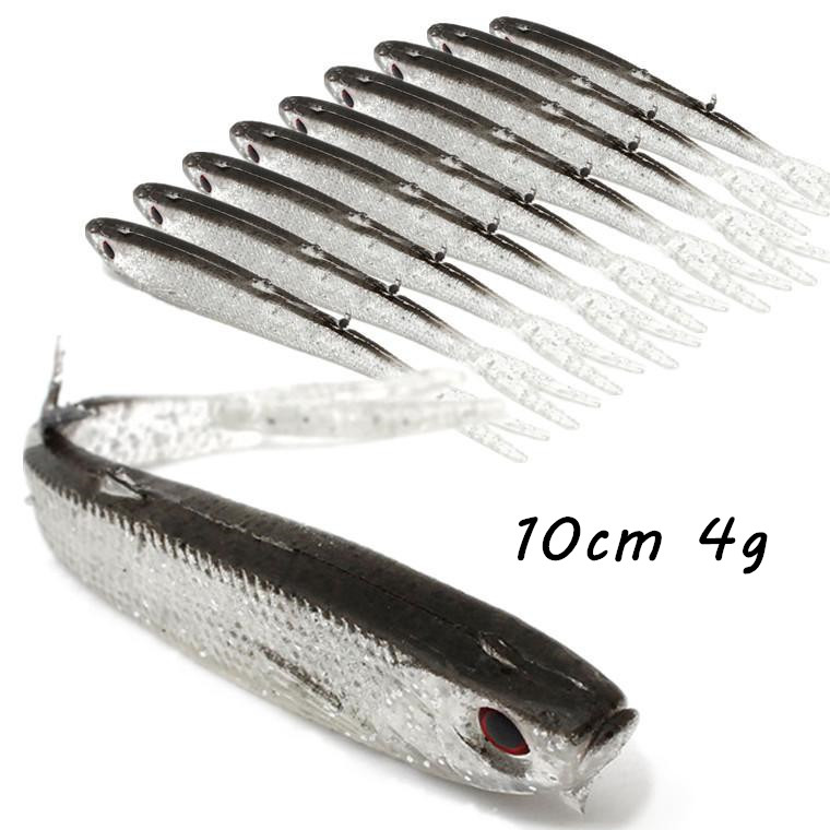 20st/lot 10cm 4g 3D Eyes Bionic Fish Silikon Fiskedrag Mjukbeten Lures Artificiellt bete Pesca Tackle Tillbehör BL_276