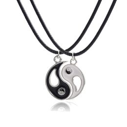 20 pièces/10 ensembles Vintage Yin Yang pendentif collier Couple cuir corde chaîne colliers noir blanc meilleurs amis amitié bijoux