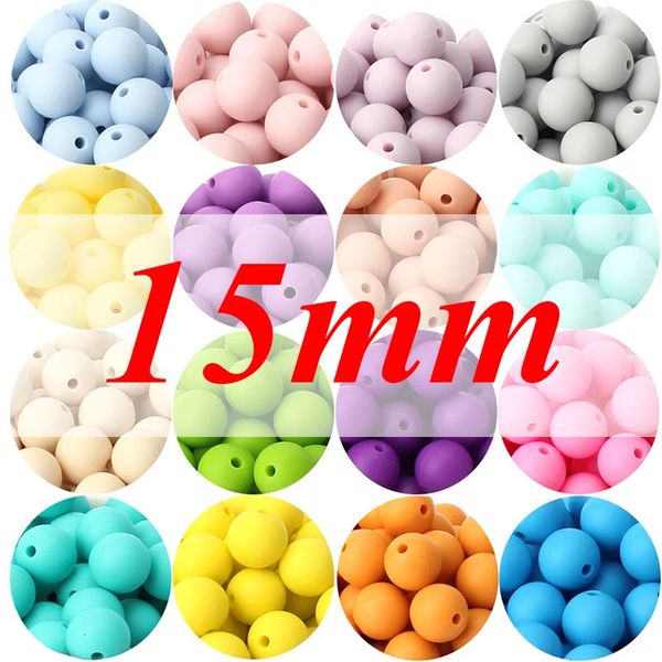 20pcs 15 mm Baby Round Silicone Perles Food Grade Drive Detchs Toys Toys Nipple Habet Pacificier Chaîne BPA Free De dentition 240420