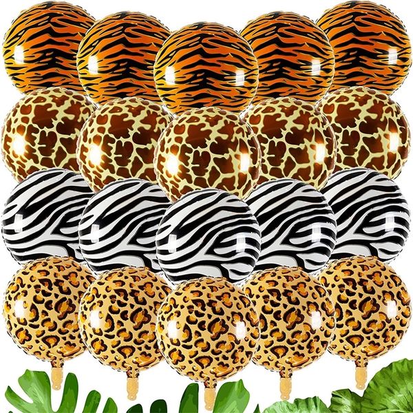 20pcs 18 pouces ballons ronds en aluminium tigre léopard motif zèbre ballon à hélium Globos Jungle Safari fournitures de décoration de fête tropicale 220527