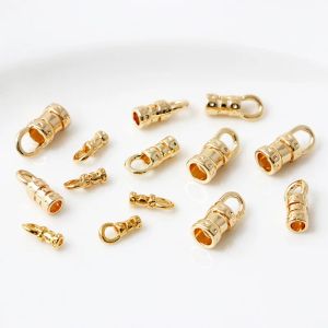 20pcs 18k Gold plaqué en laiton Caps à bout de sertissage avec tube de boucle chaînes de baril Capuche pour les cordes en cuir bricolage Bracelet Bijoux