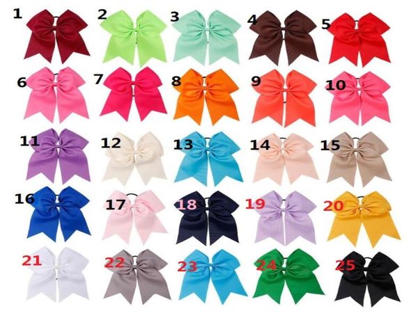 20pcs 196 colores disponibles para niñas de 8 pulgadas Bow Grosgrain Ribbon Cheer Bow Bow elástica Ponytail Suportador para el cabello para niñas Access4615249