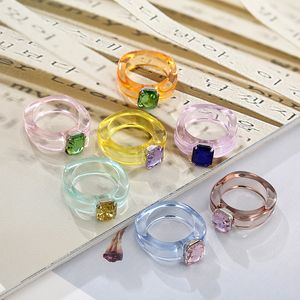 20 pièces 2021 tendance résine transparente pour les femmes acrylique strass coloré géométrique carré anneaux ensemble bijoux fête