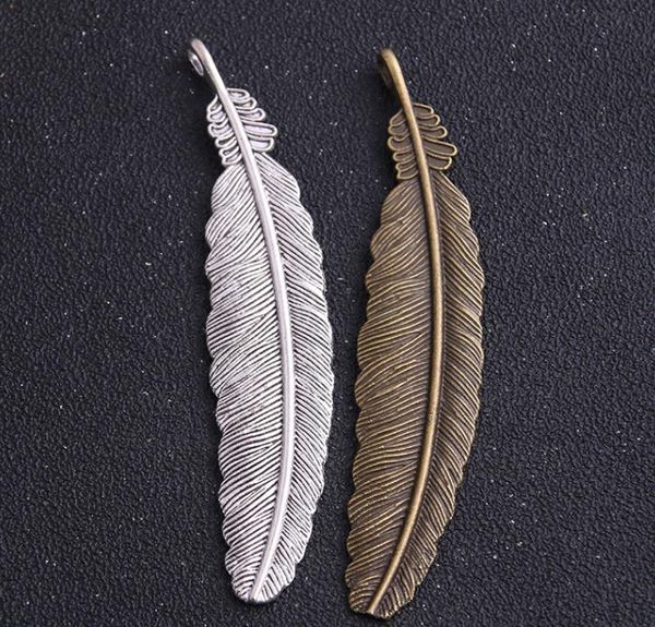 20 piezas 21*104mm bronce antiguo pluma de plata plumaje colgantes marcapáginas libros para DIY joyería hacer hallazgos