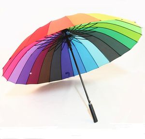 20 stks 24k regenboog paraplu anti-uv zon regen grote lange handvat rechte kleurrijke paraplu's mannelijke vrouwelijke zonnige en regenachtige paraplu
