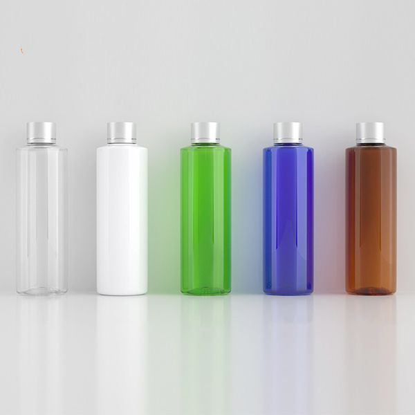 20 pièces 250 ml clair/blanc/marron électrochimique aluminium plastique bouteilles en plastique vides 250cc bouchon en spirale bouteille d'émulsion