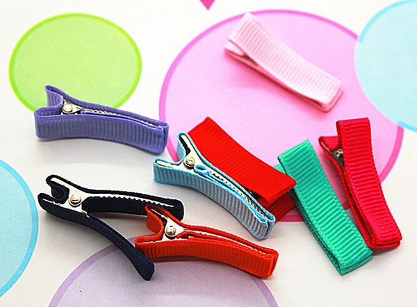 35MM bricolage tout couvert ruban pince à cheveux accessoire entièrement doublé alligator double pinces à broches fille cheveux arcs fleurs bandeau 20pcs FJ3228