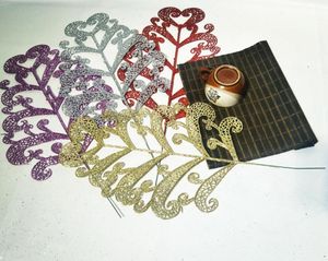 Arrangement floral de branche de feuille de poudre de paillettes de 20 pièces 37cm pour la décoration suspendue d'arbre de fête de noël