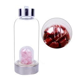 20 stks 380ml Natural Gemstone Quartz Crystal Glass Water Fles Grind Onregelmatige Stone Cup Genezing Infundeer Elixir Cup voor gezond