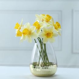 20 unids 38 cm flores de narciso artificiales toque real narciso flor de primavera arreglo de flores de seda falsa para la decoración de la boda en casa 240306