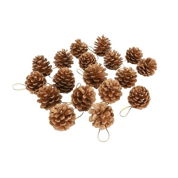 20pcs 4-6cm pendentif de cônes de pin de Noël avec chaîne arbre de Noël en bois naturel