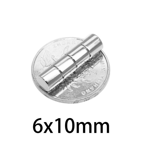 20pcs 6x10mm imán permanente ndfeb n35 neodimio refrigerador cilíndrico imán magnético circular rara tierra 6 * 10 mm